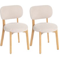 HOMCOM Esszimmerstühle 2er-Set, Küchenstuhl mit breitem Sitz, geschwungener Rückenlehne und Beinen aus Holz, Polsterstuhl mit Bouclé-Optik, für Wohnzimmer, Essz – Ansicht 1