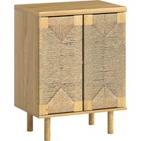 HOMCOM Anrichte im Boho-Stil mit 2 Türen und handgeflochtener Kordel, Wohnzimmer-Anrichte mit verstellbarem Einlegeboden, Push-to-open, Holzbeine, Eiche, 60x40x – Ansicht 1