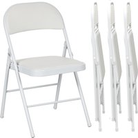 HOMCOM 4er-Set Klappstühle, Tragbare Bürostuhl mit Kissen, Kunstleder, Stahlbeine, Faltstuhl für Büro Empfang Wartezimmer, Weiß Aosom – Ansicht 1