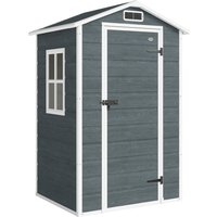 Outsunny Gerätehaus 1,1 m² Geräteschuppen mit Holzoptik Fenster 128 x 104 x 196 cm Kunststoff Gartenschuppen mit Satteldach Belüftung Boden Schloss Handschuhe,  – Ansicht 1