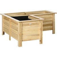 Outsunny Erhöhtes Holz-Pflanzkasten, Außenkübel in L-Form mit Vliesstoff, Urbaner Gemüsegarten für Pflanzenanbau, Blumen auf Terrasse, Garten, 120x120x50 cm, Na – Ansicht 1