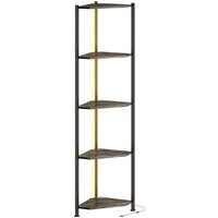 HOMCOM Bücherregal 5 Ebenen Eckregal mit LED-Beleuchtung Standregal mit Metallrahmen Aufbewahrungsregal Regal für Wohnzimmer, Büro, Schlafzimmer, 32 x 32 x 147  – Ansicht 1