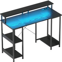 HOMCOM Computerschreibtisch mit reversiblen Regalen, 120x50 cm Büroschreibtisch mit Steckdosen und LED-Lichtern, PC-Tisch mit doppeltem Monitorständer, Schwarz  – Ansicht 1