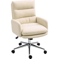 HOMCOM Bürostuhl Ergonomischer Schreibtischstuhl mit Armlehne, Lammwolle-Optik, Höhenverstellbarer Drehstuhl mit Wippfunktion, Gepolstert Home-Office-Stuhl, Cre – Ansicht 1