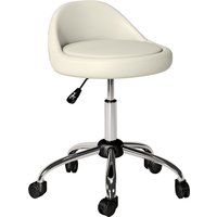 HOMCOM Rollhocker Höhenverstellbarer Arbeitshocker 63-83 cm Drehhocker mit Rädern Drehbarer Salonstuhl Salonhocker Kunstleder Weiß Aosom – Ansicht 1