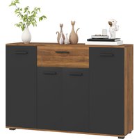 HOMCOM Buffet Wohnzimmerschrank Aufbewahrungsmöbel mit 4 Schränken, Schubladen und verstellbaren Regalen, Maße 120 x 35 x 85 cm, Braun und Schwarz Aosom – Ansicht 1