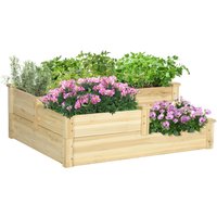 Outsunny Hochbeet 3-stufiges Pflanzenbeet Blumenkasten Kräuterbeet Pflanzentreppe aus Tannenholz in Naturfarbe für Garten & Balkon Aosom.de – Ansicht 1