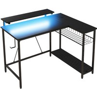 HOMCOM Schreibtisch L Form mit LED, Steckdosen, USB, Computertisch mit Regal Monitorständer & Haken Reversible Gaming Tisch Eckschreibtisch mit verstellbarem Ko – Ansicht 1