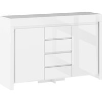 HOMCOM Sideboard Wohnzimmer, Aufbewahrungsmöbel mit LED-Beleuchtung 4 Schubladen Soft-Close-Türen und verstellbaren Regalen, moderner Stil, Sideboard Esszimmer  – Ansicht 1