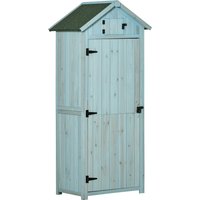 Outsunny Gartenschrank Gerätehaus mit Fachböden und Fenstern, 77 x 54,2 x 179 cm, Holz in Hellblau und Grün, Asphaltdach für Garten & Terrasse Aosom.de – Ansicht 1