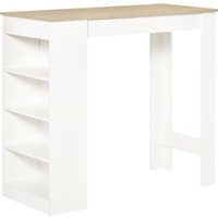 HOMCOM Bartisch für 2 Personen, Hochtisch mit 4 offenen Regalen, für kleine Räume, Küche, Wohnzimmer, 115 x 50 x 102,7 cm, moderner Stil, Weiß und Naturholz Aos – Ansicht 1