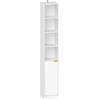 HOMCOM Bücherregal mit 6 Ebenen, hohes schmales Regal mit 4 offenen Regalböden, Tür und verstellbarem Fach, Schrank für Wohnzimmer, Arbeitszimmer, Büro, 30x24x1 – Ansicht 1
