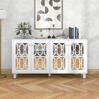 Sideboards, Anrichte mit Kristallgriff, Bewegliches Laminat, Spiegeloberfläche 4 Türen, Einfache Montage, Robust, 160 x 40 x 84 cm, Weiß Aosom.de – Ansicht 1