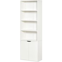 HOMCOM Bücherregal Aufbewahrungsregal Bücherschrank mit 4 offenen Fächern und 2 Türen, Regal für Wohnzimmer, Schlafzimmer, Büro, 59 x 29 x 180 cm, weiß Aosom – Ansicht 1