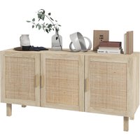 HOMCOM Buffet Möbel Aufbewahrungsschrank 3 Türen mit verstellbarem Regal Rattan-Effekt Bohème-Stil - 136 x 41 x 70 cm Aosom – Ansicht 1
