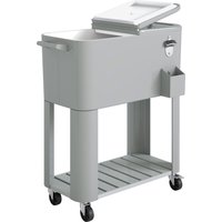 Outsunny Garten-Kühlbox 76L, Garten-Servierwagen mit Ablage, Flaschenöffner, Feststellbare Rollen, Kronkorkensammler, Tragbar für Getränke Bar Garten Hof Partys – Ansicht 1