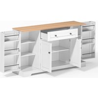 Multifunktionales Küchenbuffet, mit Schublade und Regaltüren, Modernes Design, 138x40x85 cm, Weiß+Naturfarbe – Ansicht 1