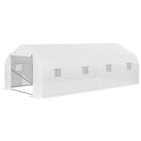 Outsunny Garten-Tunnelgewächshaus Maße 6 x 3 x 2 m Tür + 8 aufrollbare Fenster Stahl PE-Gewebe mit hoher Dichte Weiß Aosom – Ansicht 1