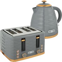 HOMCOM Frühstücksset Wasserkocher & Toaster 1,5L Wasserkocher 4 Scheiben Toaster 3000 W 7 Bräunungsstufen Auftauen & Aufwärmen Grau Aosom.de – Ansicht 1