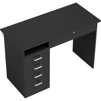 HOMCOM Schreibtisch Computertisch mit großer Arbeitsfläche, 5 Schubladen, 1 offenes Fach, abschließbare Schublade, modern 110 x 50 x 76 cm, schwarz Aosom – Ansicht 1