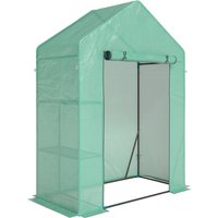 Outsunny Garten-Gewächshaus mit aufrollbarer Tür und 2 Ablageböden, Gewächshaus für Garten mit Stahlrahmen und PE-Abdeckung, für Pflanzen, Gemüse, Blumen, Obst, – Ansicht 1