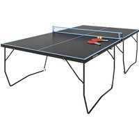 SPORTNOW Tischtennisplatte Outdoor, Klappbar Tischtennistsich mit Netz, Rollen, 2 Tischtennisschlägern und 3 Bällen, Stahl, Schwarz, 274 x 152,5 x 76 cm Aosom – Ansicht 1