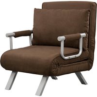 HOMCOM Sessel-Schlafsofa 1-Sitzer Convertible Abnehmbarer Gesteppter Suede-Bezug Maximaler Komfort Kissen Metallarmlehren Braun Aosom