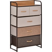 HOMCOM Kommode, Sideboard mit 5 Faltbaren Stoff-Schubladen, Griff, Aufbewahrungsschrank mit Kippschutz für Wohnzimmer, Schlafzimmer, Braun Aosom – Ansicht 1