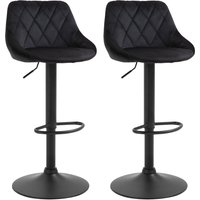 HOMCOM Barhocker 2er-Set Höhenverstellbar Schwarz Bistrohocker mit Fußstütze & Rückenlehne aus Samt & Metall 46x48x83-104cm Aosom.de