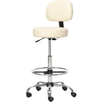 HOMCOM Drehbarer Barhocker Arbeitshocker mit Lehne höhenverstellbar PU Bezug Beige 56x57x104-127cm für Küche und Bar Aosom.de – Ansicht 1