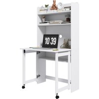 HOMCOM Computertisch mit Stauräumen, klappbarer Platte und 2 Rollen für Schlafzimmer, Wohnzimmer und Haus, 80 x 69 x 153 cm, Weiß Aosom
