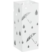 HOMCOM Regenschirmständer Schirmständer mit 4 Haken, Wasserauffangschale Regenschirmhalter für Flur, Regenschirme & Gehstöcke Stahl 15,5 x 15,5 x 40 cm Weiß Aos