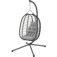 Outsunny Hängender Rattansessel mit Haken, Gepolstertem Kissen und Kopfstütze, Garten-Hängesessel Klappbar mit X-förmigem Stahl, für Innen- und Außenbereich, He