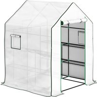 Outsunny Garten Gewächshaus Kleines 3-stufiges Gewächshaus mit 6 Regalen aus PE-Abdeckung und Stahlrahmen für Anbau von Pflanzen Blumen 140x143x190 cm Weiß Aoso – Ansicht 1