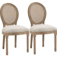 HOMCOM 2er-Set Küchenstühle Polsterstühle Wienergeflecht, Massivholz, 49 cm x 56 cm x 96 cm, Cremeweiß +Natur Aosom – Ansicht 1