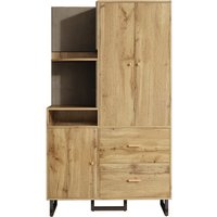 Garderobenschrank mit offenen Ablagefächern, ausziehbarer Kleiderstange, 2 geräumigen Schubladen, 110x38x186 cm, Naturfarbe