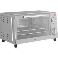 HOMCOM Minibackofen 9L Mini Ofen mit Backblech, Grillrost, 100 °C-230 °C, mit einstellbar Temperatur und Garzeit, 60 Min. Timer, 750W, Edelstahl, Silber Aosom