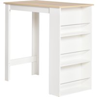 HOMCOM Bartisch hoher Küchentisch Stehtisch - Maße 112L x 57B x 106H cm - 3 Regale - heller Eichen-weiß-Look Aosom