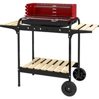 Outsunny Holzkohlegrill aus Metall BBQ Smoker mit Räder, höheverstellbar Grillrost, Holzablage, fahrbar Grillwagen Holzkohle Grill, Kohlegrill für Barbeque Camp – Ansicht 1