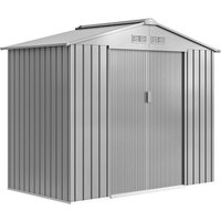 Outsunny Gartenhaus 2,5 m² - Geräteschuppen mit Fundament-Kit - Gartenhäuschen mit abschließbarer Tür - Maße 213L x 130l x 185H cm - graues Stahlblech Aosom – Ansicht 1