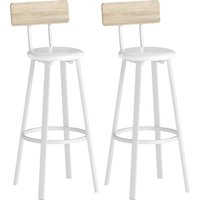 HOMCOM 2er-Set Barhocker, Hohe Küchenhocker mit Rückenlehne und Fußstütze, PU-bezogen, Sitzhöhe 75,5 cm, Einfache Montage, Industrial-Stil, Natur und Weiß Aosom – Ansicht 1
