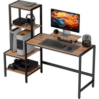 HOMCOM Schreibtisch Computertisch mit Monitorständer, CPU-Ständer, Bürotisch mit Druckerablage, PC Tisch mit 4 Regalen, Modern-Design für Home Office, 150 x 48  – Ansicht 1