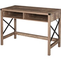 HOMCOM Schreibtisch im Industrie-Design Große Tischplatte 2 Fächer Schwarzes Metall Spanplatten Holzoptik mit Maserung Braun Aosom – Ansicht 1