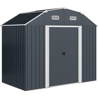 Outsunny Gerätehaus Stahl 2,7m² Geräteschuppen UV-Schutz Gartenschrank 2 Schiebetüren Regal Fundament Dunkelgrau 238x132x198,5cm Aosom – Ansicht 1