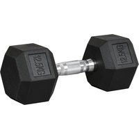 HOMCOM Hexagon Kurzhantel Gusseisen Hantel Gummi-Hantel Griff gerändelt Gewichte Metall Gummi schwarz 1 x 12,5 KG Aosom