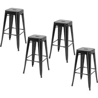 HOMCOM Barhocker 4er Set, Barstuhl mit Fußstütze, Küchenstühle aus Metall Stapelbar Tresenhocker Hocker für Küche, Wohnzimmer, Esszimmer Schwarz Aosom – Ansicht 1
