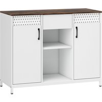 HOMCOM Sideboard mit 2 perforierten Türen, Schublade, offenen Fächern und verstellbaren Regalen, für Küche, Flur und Büro, Weiß, 100x40x80 cm Aosom – Ansicht 1