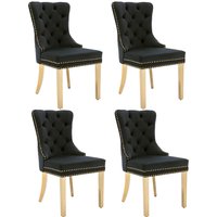 Esszimmerstühle, 4 er Set Schwarze Samtesszimmerstühle mit runden Zugringen, Luxussamtstühle für Wohnzimmer, 51.5 × 65.5 × 95 cm Aosom.de – Ansicht 1