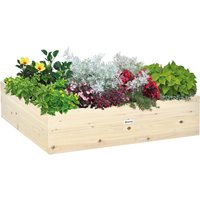Outsunny Hochbeet Holz Gartenbeet mit Vliesstoff 117x117x30cm Pflanzkübel für Balkon und Garten Natur Aosom.de – Ansicht 1