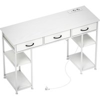 HOMCOM Schreibtisch Küchentisch mit 2 USB-Ladeanschlüssen 2 Steckdosen Computertisch mit verstellbare Regalböden 3 Stoffschubladen Arbeitstisch mit Stahlrahmen  – Ansicht 1